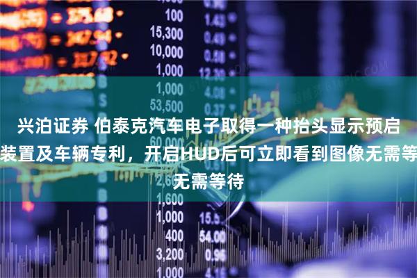 兴泊证券 伯泰克汽车电子取得一种抬头显示预启动装置及车辆专利，开启HUD后可立即看到图像无需等待