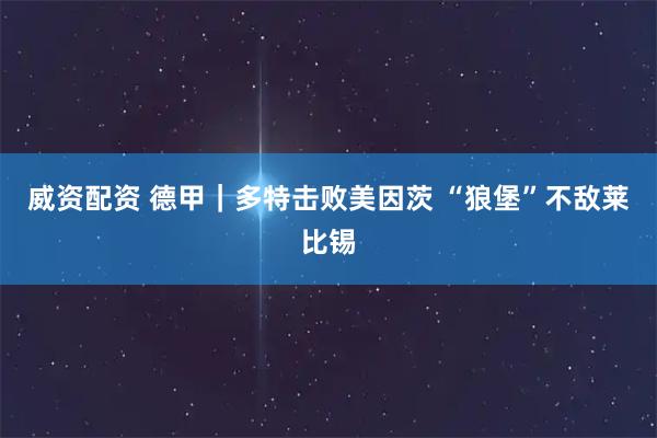 威资配资 德甲｜多特击败美因茨 “狼堡”不敌莱比锡